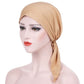 Khaki curved wrap cap turban hat with side knot and long hanging tie tail