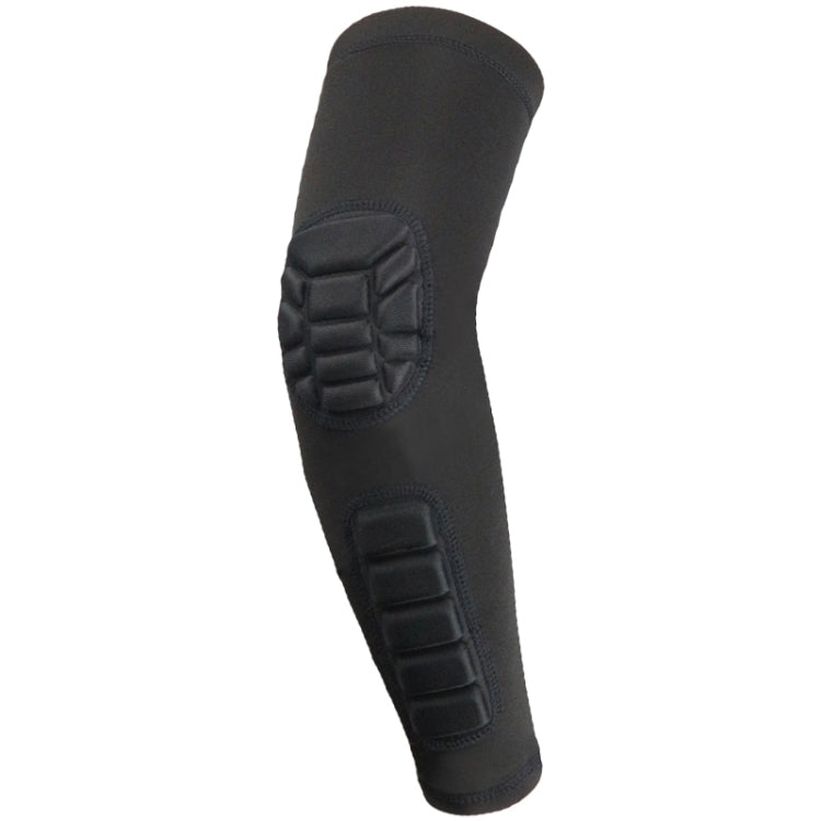 Black elbow compression sleeve with padded protection panels on the side