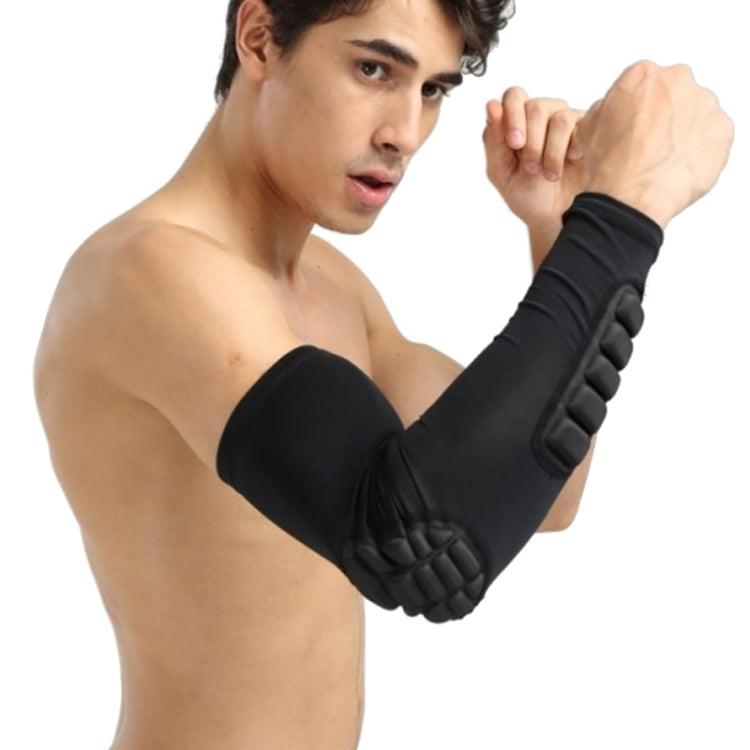 Black elbow compression sleeve with cushioned protective pad and anti-slip grip