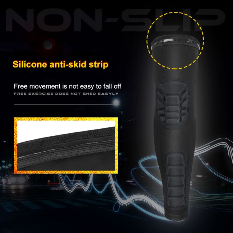 Black compression elbow sleeve with silicone anti-skid strip and padded guard