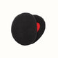 Black bandless earmuff ear cover with red inner padding, single piece