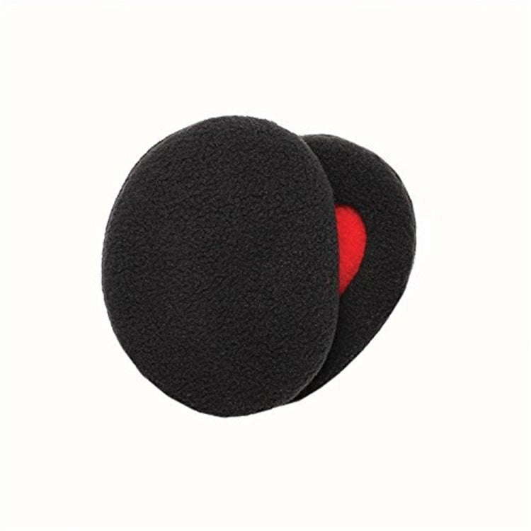 Black bandless earmuff ear cover with red inner padding, single piece