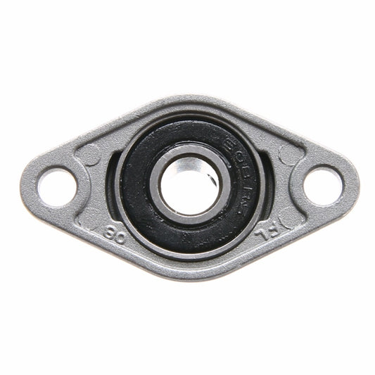 Single zinc alloy bearing housing with black bearing ring and two mounting holes