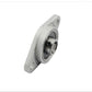 Side view of zinc alloy bearing housing with black inner bearing and mounting holes
