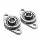 Pair of zinc alloy bearing housings with black inner bearings on mounting plates