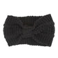 Black wide knitted turban headband with bow detail, textured crochet stitch, stretch fit