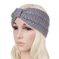 Gray knitted turban headband with wide bow, textured crochet knit, stretch hair wrap
