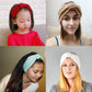 Assorted knitted turban headbands with bows in red, beige, black, teal, and white (stretch)