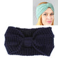 Navy blue knitted turban headband with wide bow, textured crochet knit, stretch hair wrap