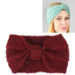 Wine red knitted turban headband with wide bow, textured crochet knit, stretch hair wrap