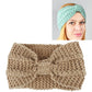 Chunky knit headband turban with bow, tan beige wide stretch hair wrap