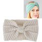 Chunky knit headband turban with bow, light gray wide stretch hair wrap