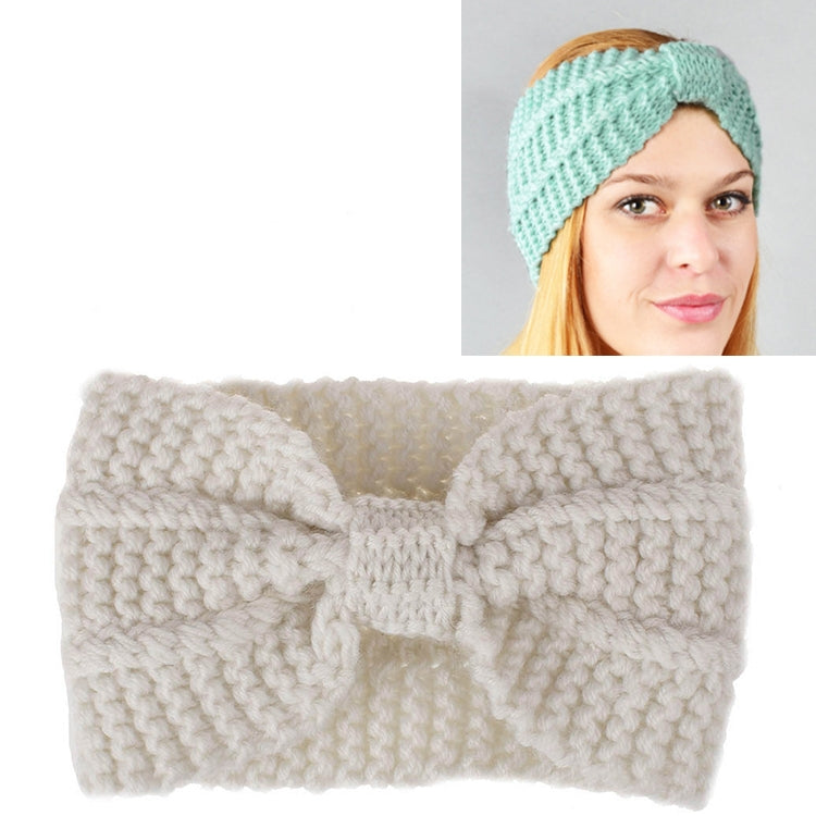 Chunky knit headband turban with bow, light gray wide stretch hair wrap