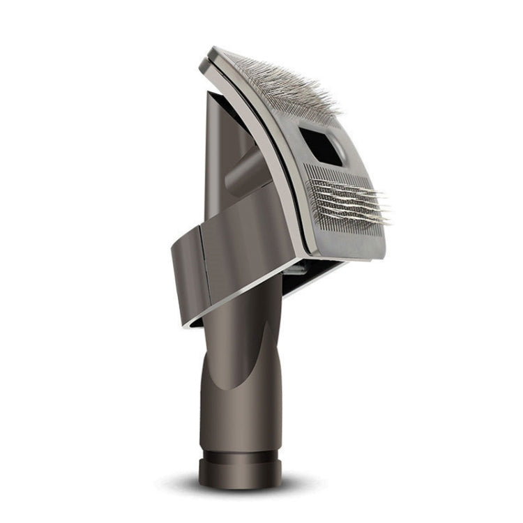 Dyson pet hair brush attachment with gray stiff bristles and angled suction head