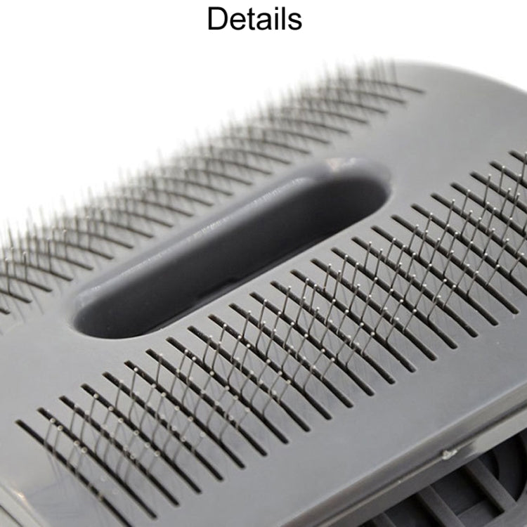 Close-up of stiff metal bristles on gray pet hair brush suction tool