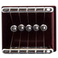 Chrome rod frame with hanging steel balls over dark maroon panel