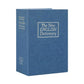 Blue dictionary-style safe box book with front label and lock icon