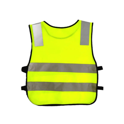 Fluorescent yellow kids reflective safety vest with gray stripes and side straps