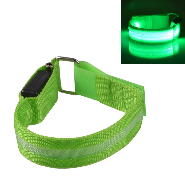 Green LED light armband bracelet with adjustable metal buckle and black LED control module