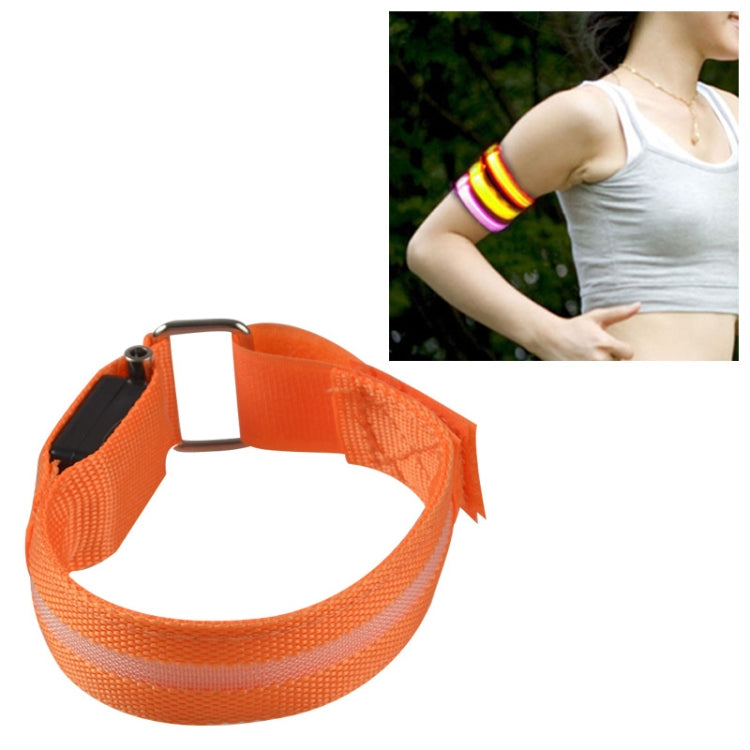 Orange nylon LED light armband with adjustable buckle and side light