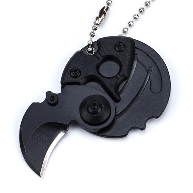 Portable mini folding blade knife keychain multitool with black handle and steel blade