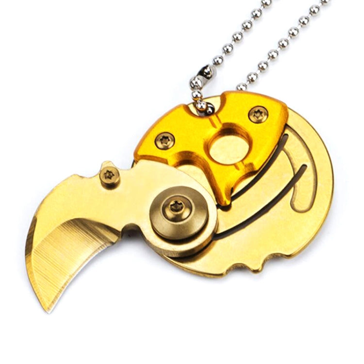 Gold mini folding pocket knife keychain with curved blade
