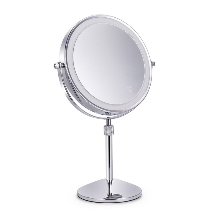 Round desktop LED makeup mirror with stand and two-sided reflective glass