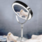Wall-mount style round LED makeup mirror with liftable stand and chrome frame