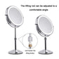 Desktop round LED makeup mirror with adjustable lift rod to set viewing angle