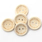 Five round natural wood buttons with heart 'Handmade with love' engraving