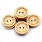 Four natural wood buttons with heart 'Handmade with love' script and two holes