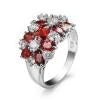 Red and clear crystal cluster ring in 925 sterling silver, side profile view