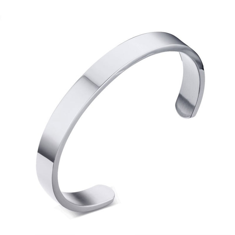 Polished stainless steel cuff bracelet bangle, open design, silver finish