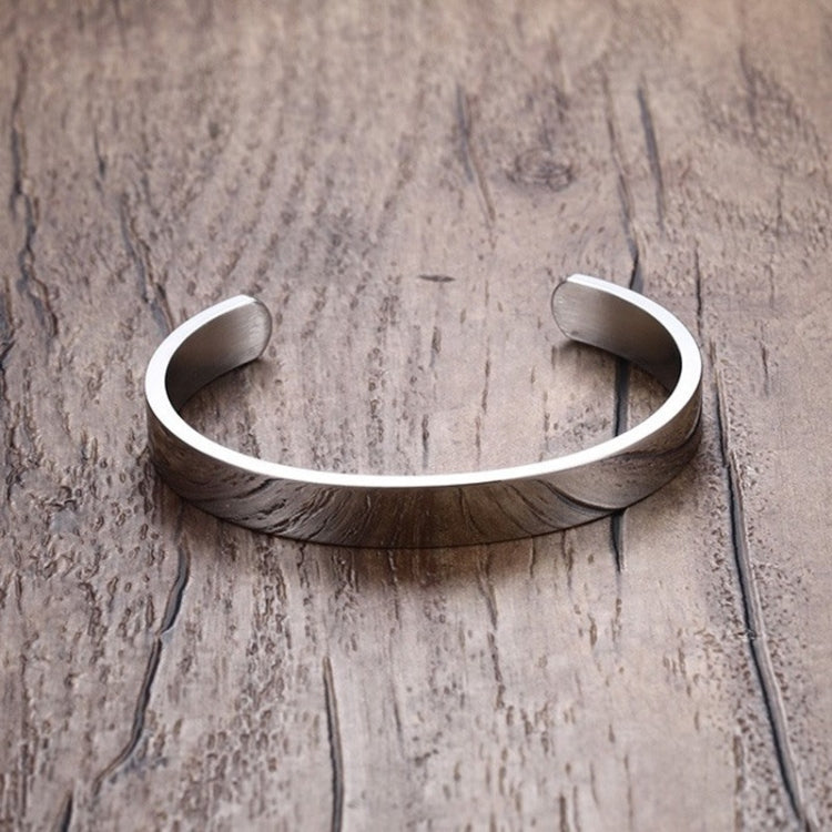 Polished stainless steel cuff bracelet bangle, open design, silver finish