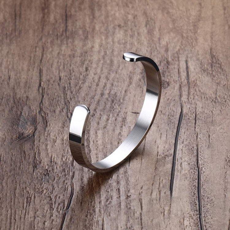 Polished stainless steel cuff bracelet bangle, open design, silver finish