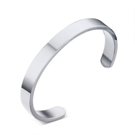 Polished stainless steel cuff bracelet bangle, open design, silver finish