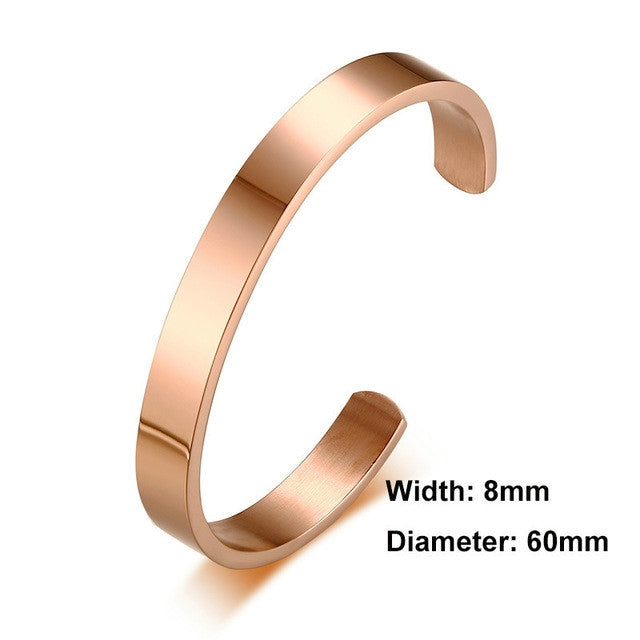 Rose gold stainless steel cuff bracelet bangle, wide open design