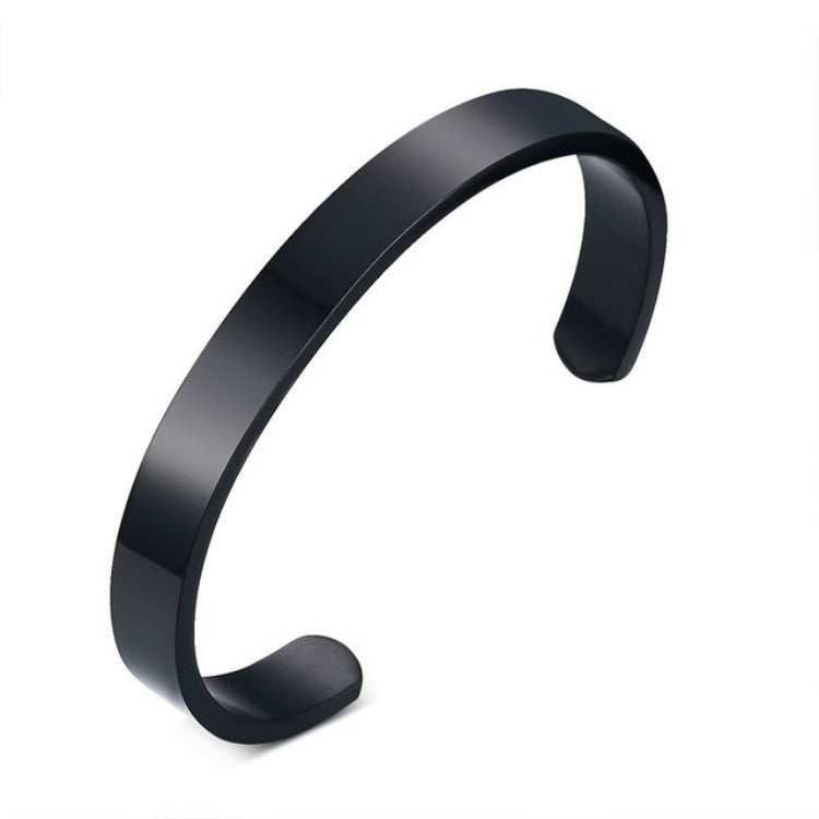 Black stainless steel cuff bracelet bangle, wide open design