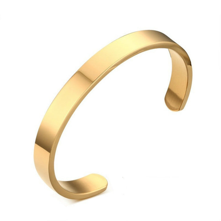 Gold stainless steel cuff bracelet bangle, wide open design