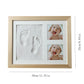 Light wood baby hand and foot print photo frame with cover, two baby photo slots