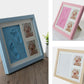 Blue and pink wooden baby hand and foot print photo frame set with small baby photo slots