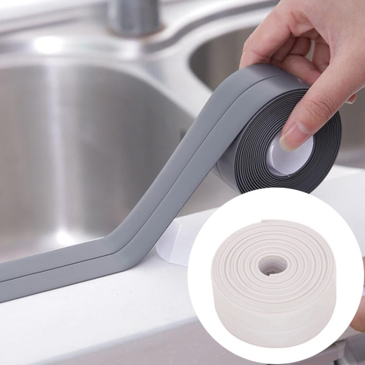 Grey waterproof adhesive sealing tape application, with white tape roll inset
