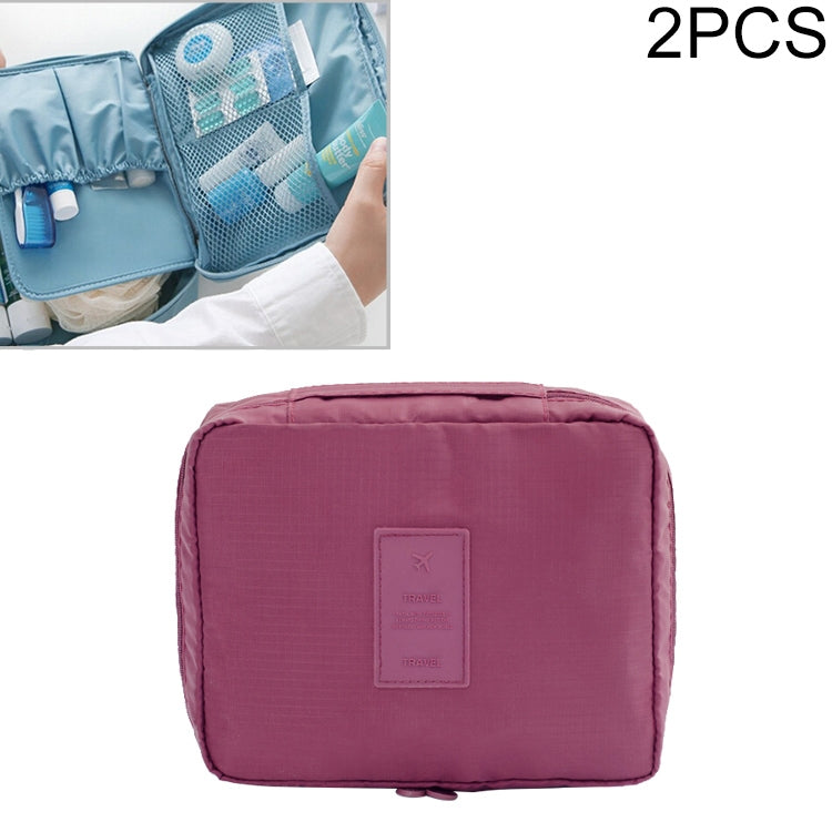 Wine red zippered cosmetic toiletry organizer bag, rectangular, padded shell.