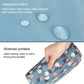 Light blue waterproof fabric cosmetic bag with subtle texture and water-drop look.