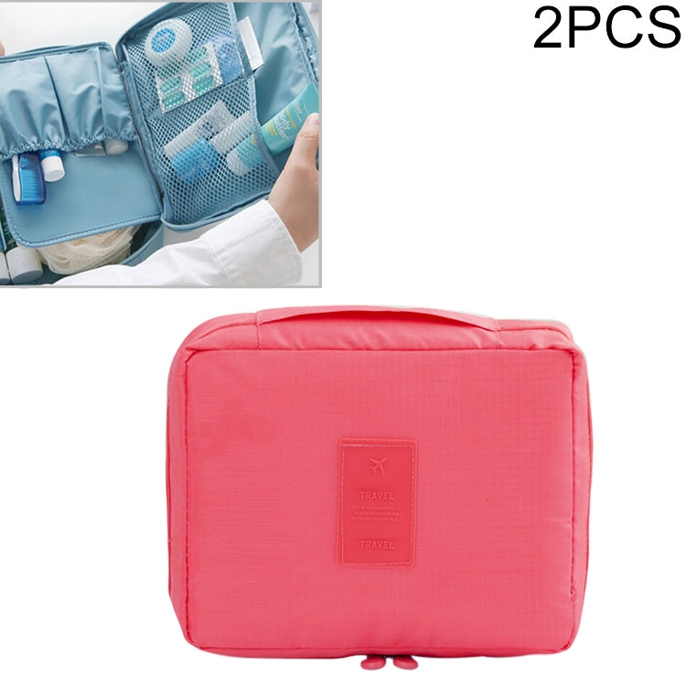 Pink waterproof travel toiletry makeup bag pouch with handle and embossed label