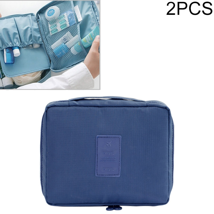 Navy waterproof travel toiletry makeup bag pouch with handle and embossed label