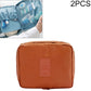 Orange waterproof travel toiletry makeup bag pouch with handle and embossed label