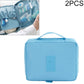 Light blue waterproof travel toiletry makeup bag pouch with handle and embossed label