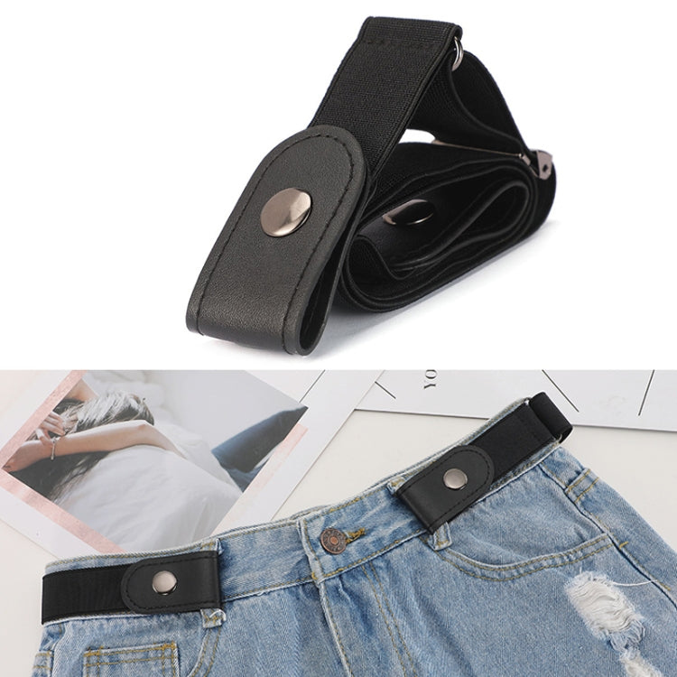 Black PU leather elastic waistband with snap-button buckle-free end loops