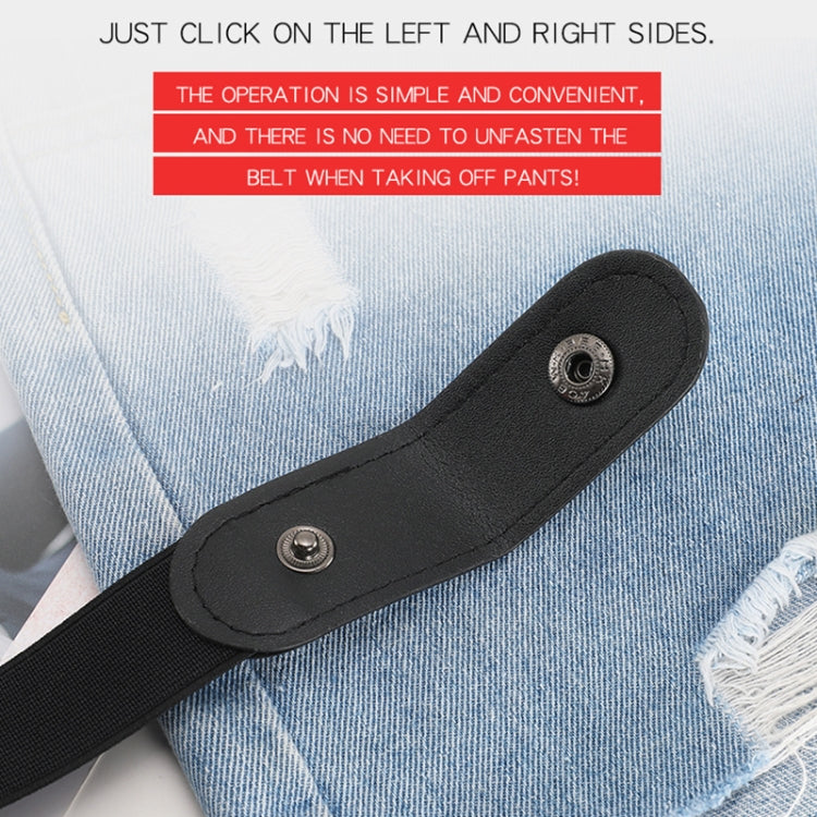 Black elastic PU waistband with snap-tab on denim jeans, adjustable fit